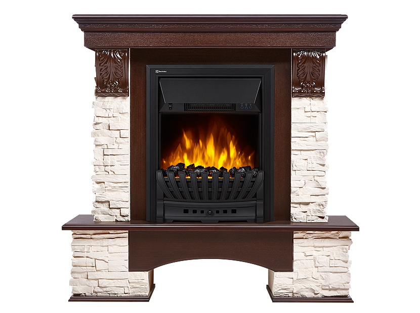 Портал Firelight Pietra Classic камень белый, шпон темный дуб